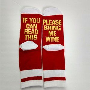 Bring Me Wine Socks RED white toes gold wording
